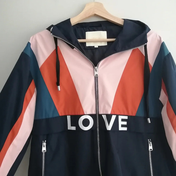Maje Blima Colour Blocked Love Logo-Print Windproof Navy Zip Jacket 36 or Small - Picture 6 of 16